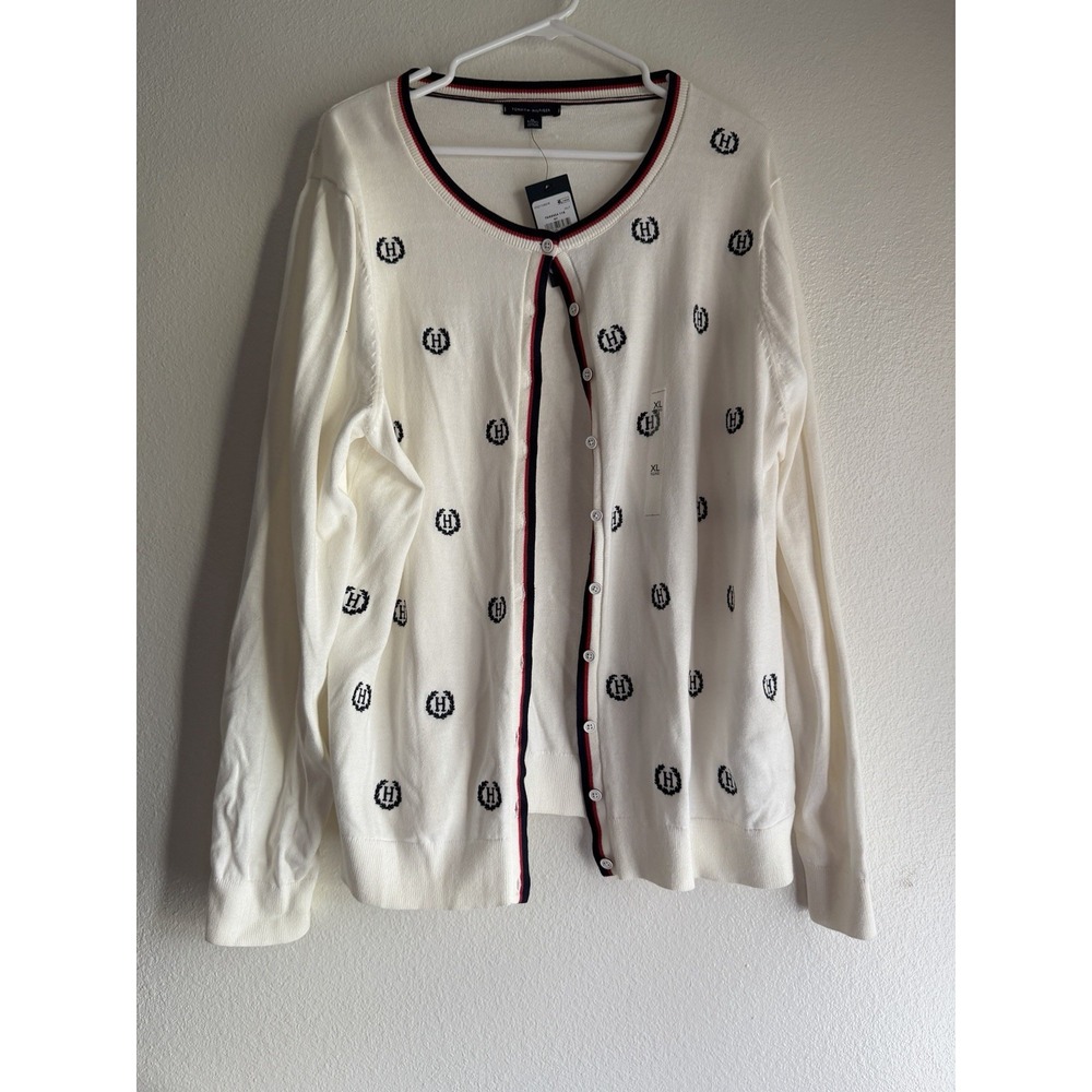 New Tommy Hilfiger Cardigan Knit Sweater Size‎ XL White Color Button Up